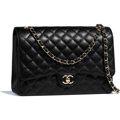 chanel maxi caviar black|Maxi classic handbag, Grained calfskin & gold.